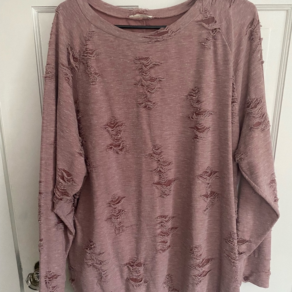 Easel Boutique Dress - Distressed, Has Pockets, Mauve Pink Crew Neck Oversized